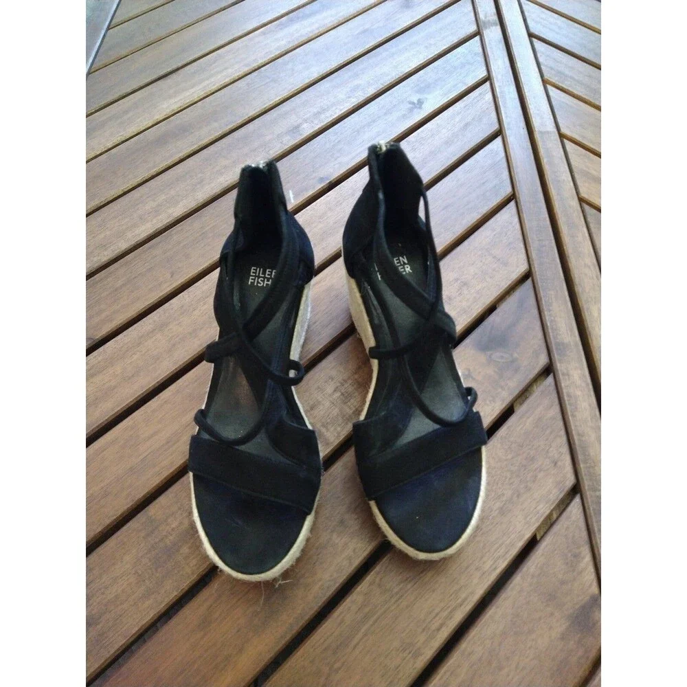 Eileen Fisher espadrille  sandals Classic black size 5.5 Beachy Summer